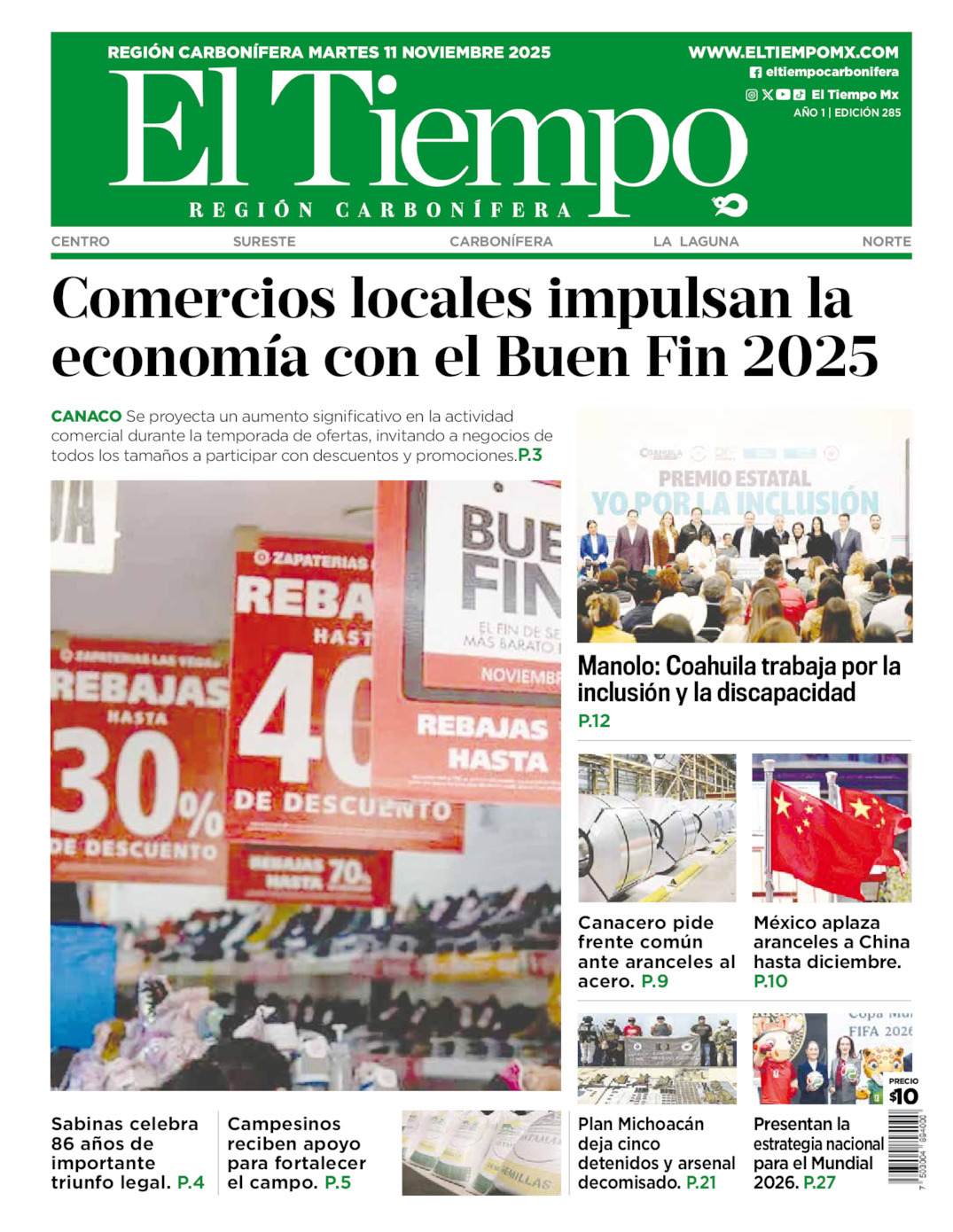 El Tiempo Región Carbonífera, edición del martes 11 de noviembre de 2025