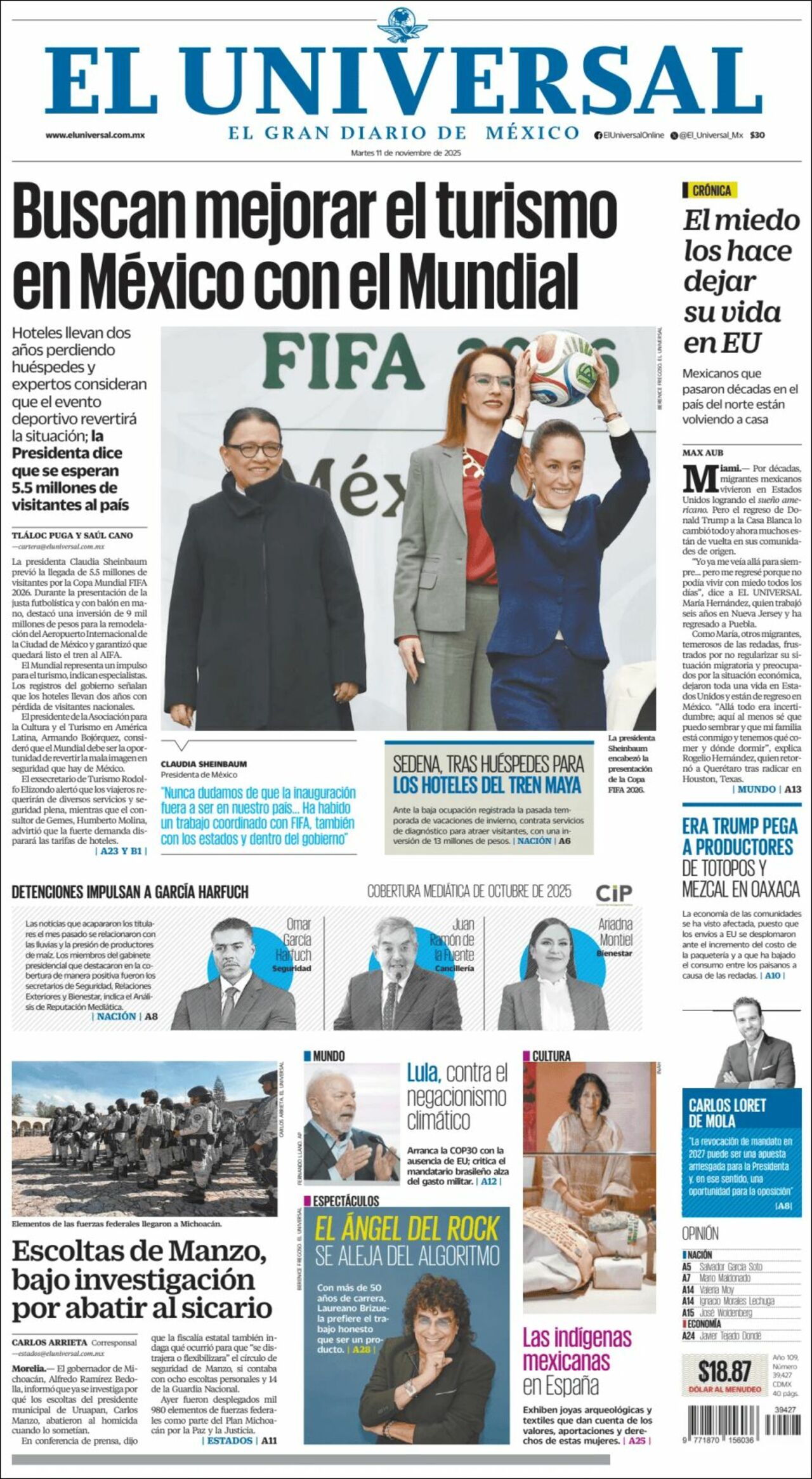 El Universal, edición del martes 11 de noviembre de 2025