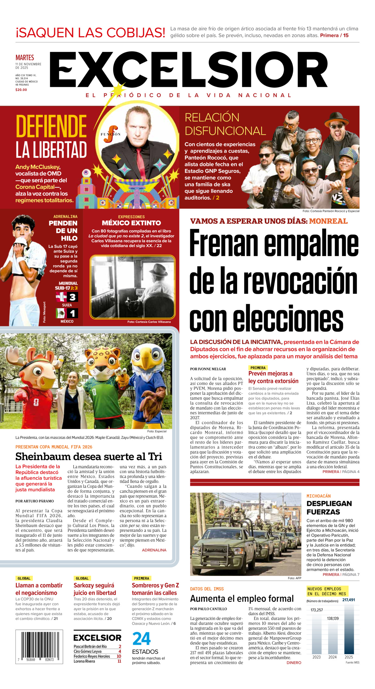 Excelsior, edición del martes 11 de noviembre de 2025