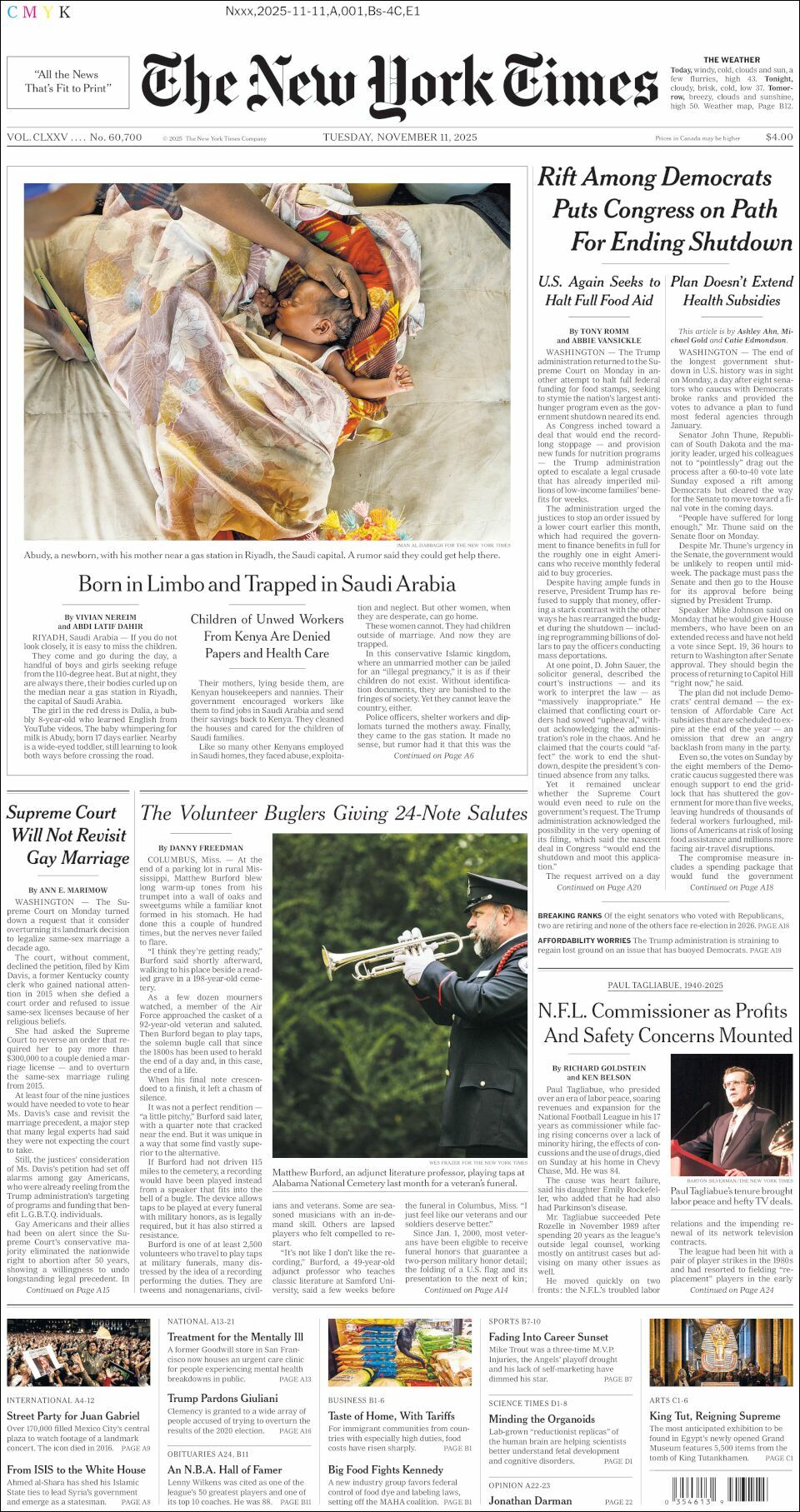 The New York Times, edición del martes 11 de noviembre de 2025