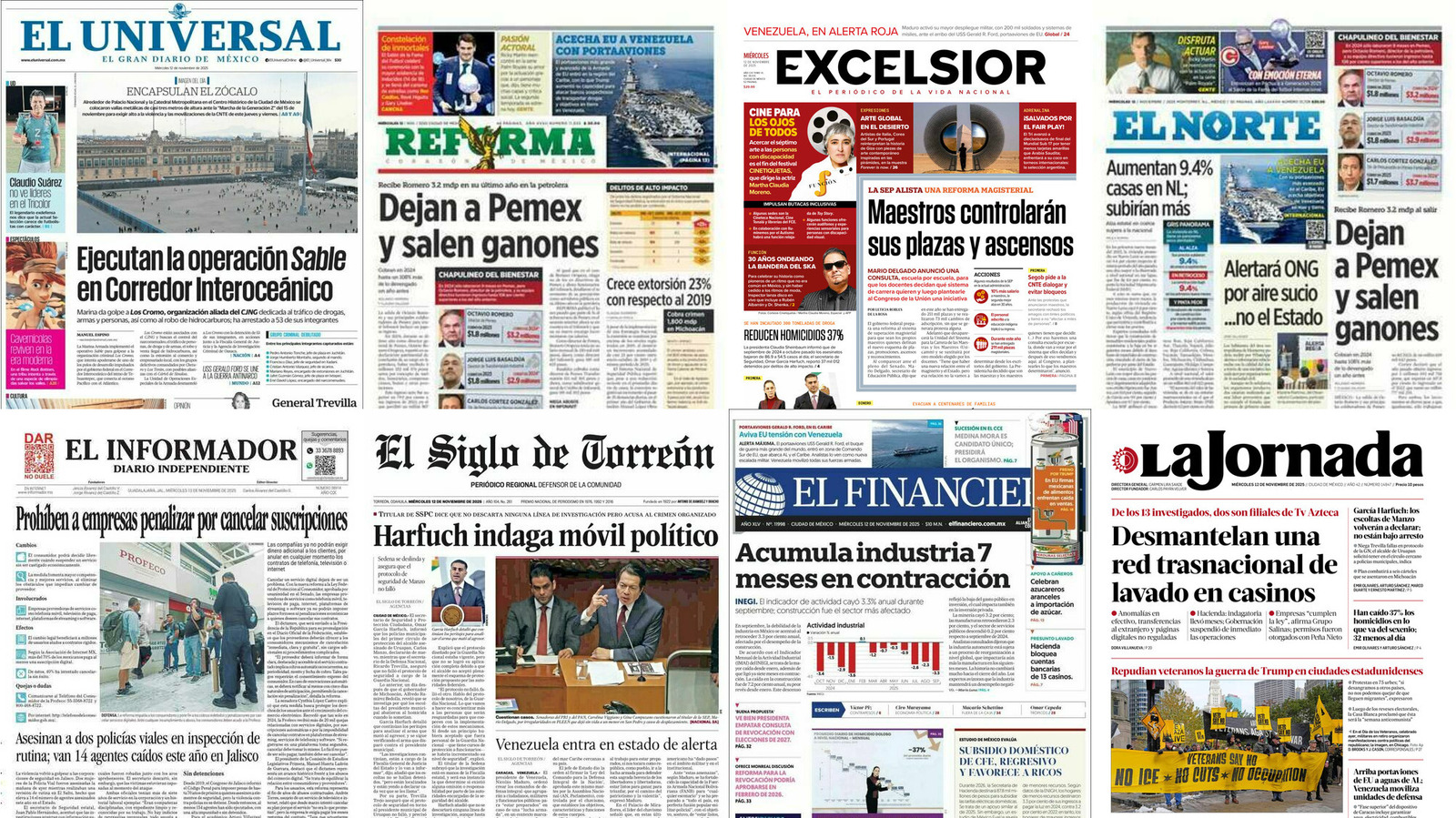 Portadas de periódicos impresos más importantes de México hoy