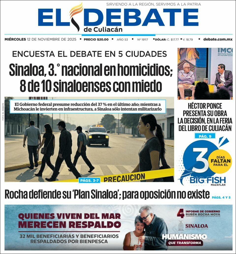 El Debate Culiacán, edición del miércoles 12 de noviembre de 2025