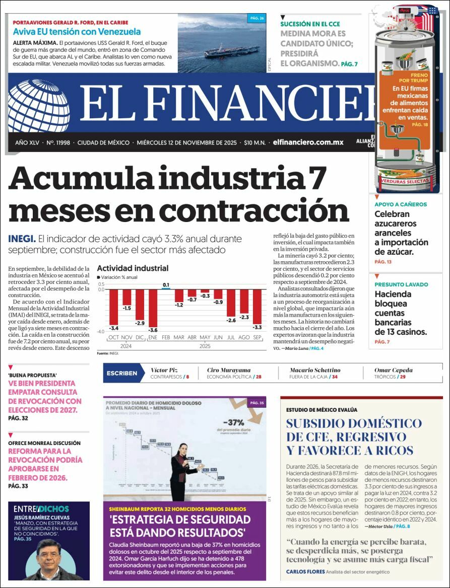 El Financiero, edición del miércoles 12 de noviembre de 2025