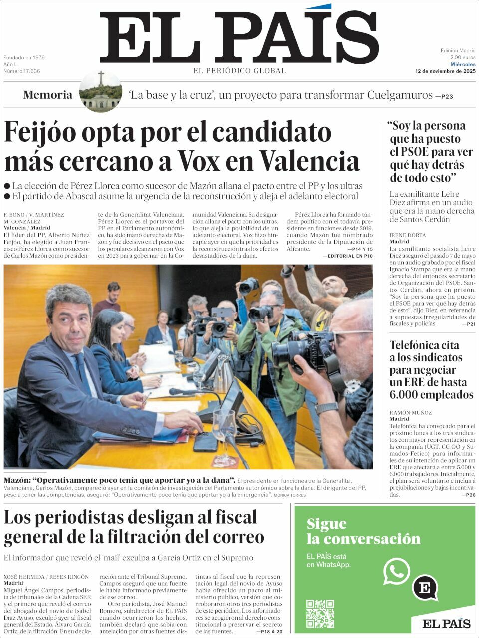 El País, edición del miércoles 12 de noviembre de 2025