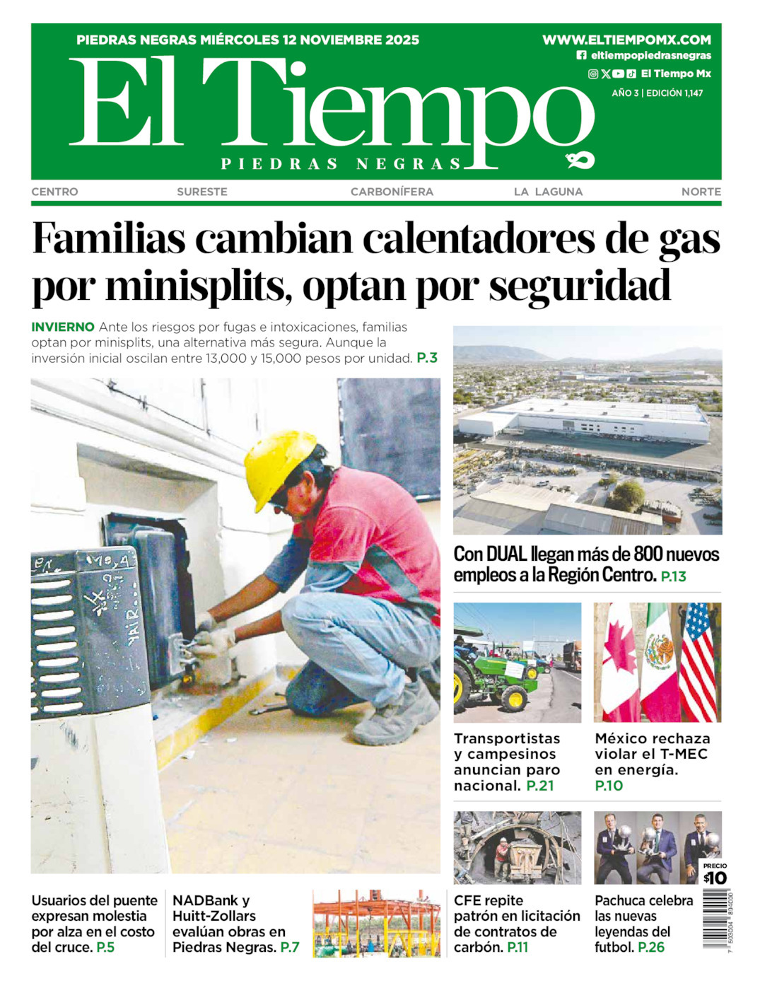El Tiempo Piedras Negras, edición del miércoles 12 de noviembre de 2025