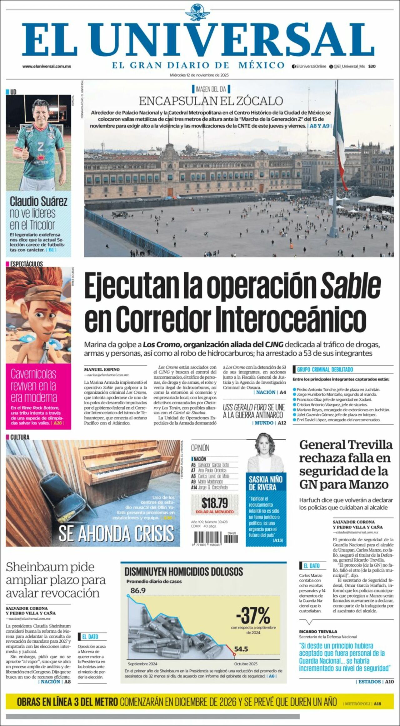 El Universal, edición del miércoles 12 de noviembre de 2025