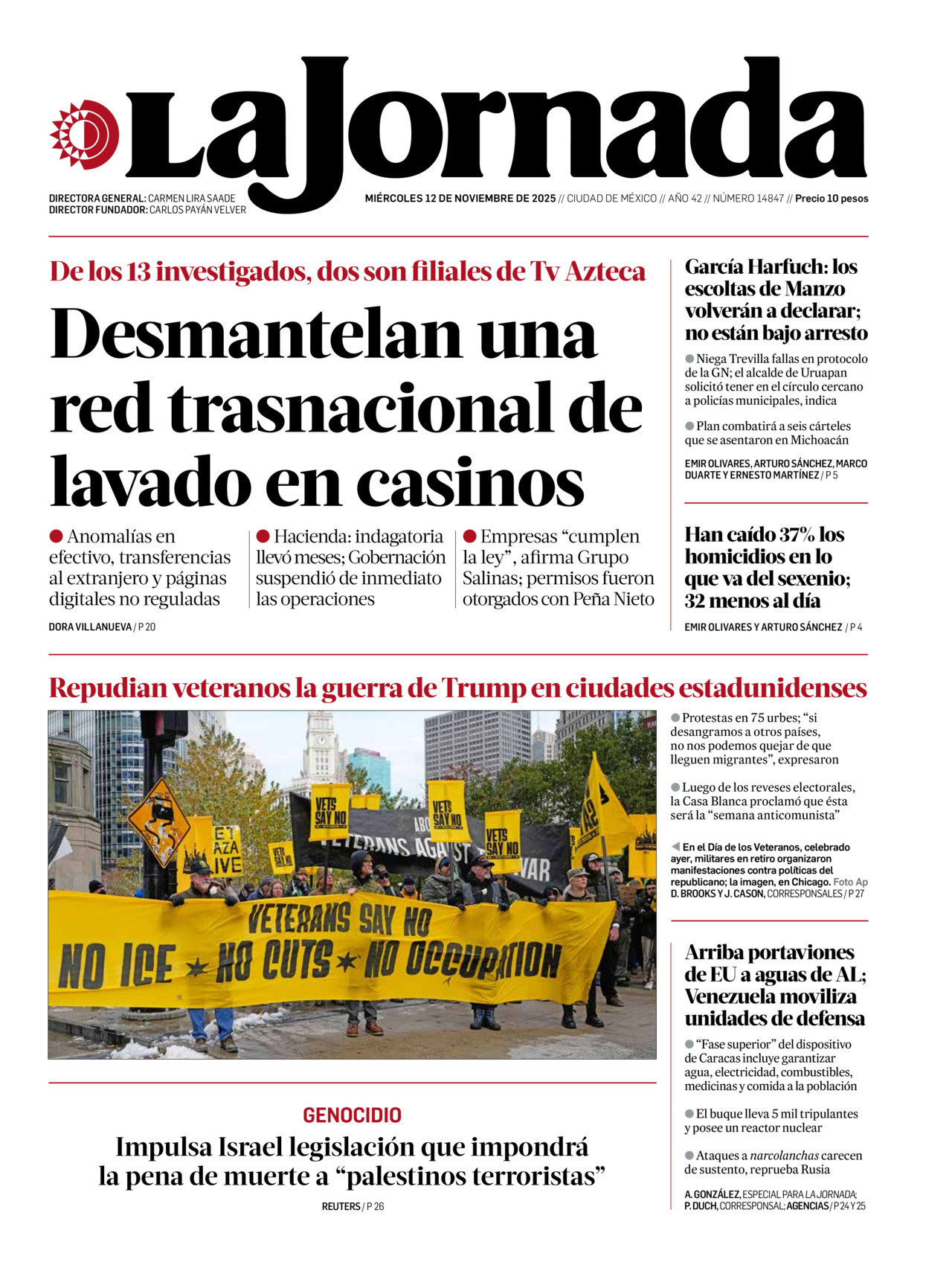 La Jornada, edición del miércoles 12 de noviembre de 2025