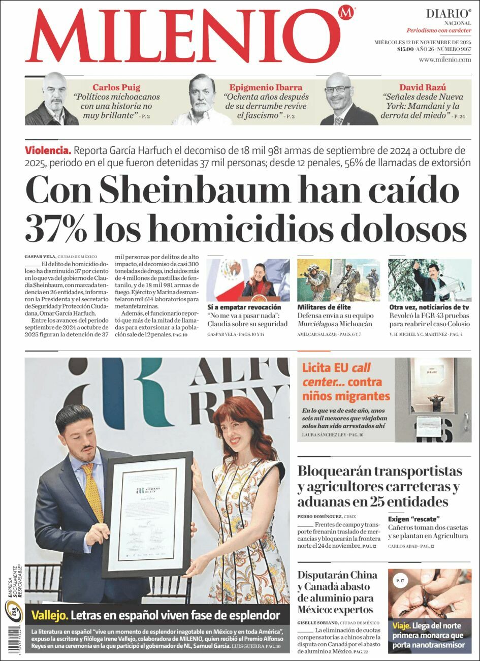 Milenio, edición del miércoles 12 de noviembre de 2025