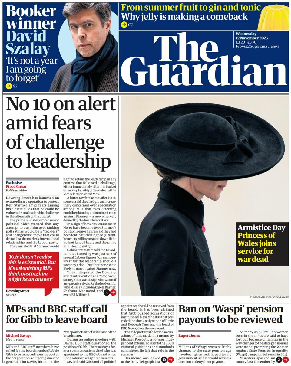 The Guardian, edición del miércoles 12 de noviembre de 2025
