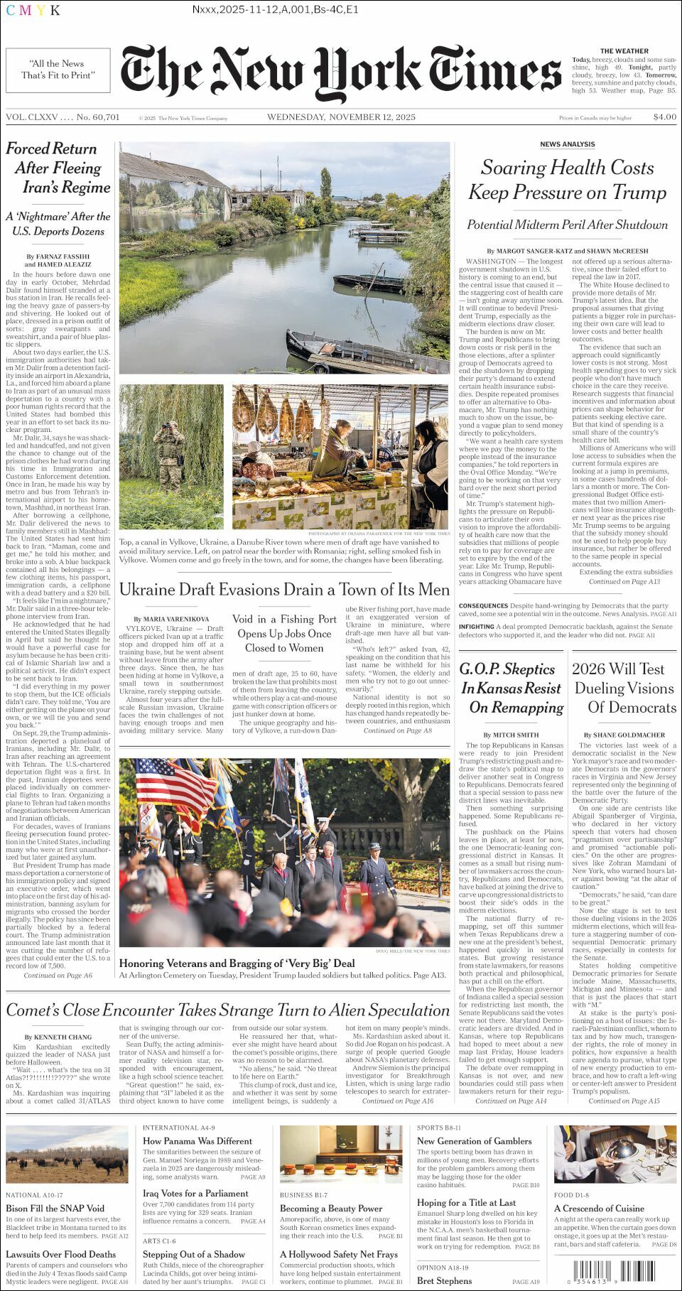 The New York Times, edición del miércoles 12 de noviembre de 2025