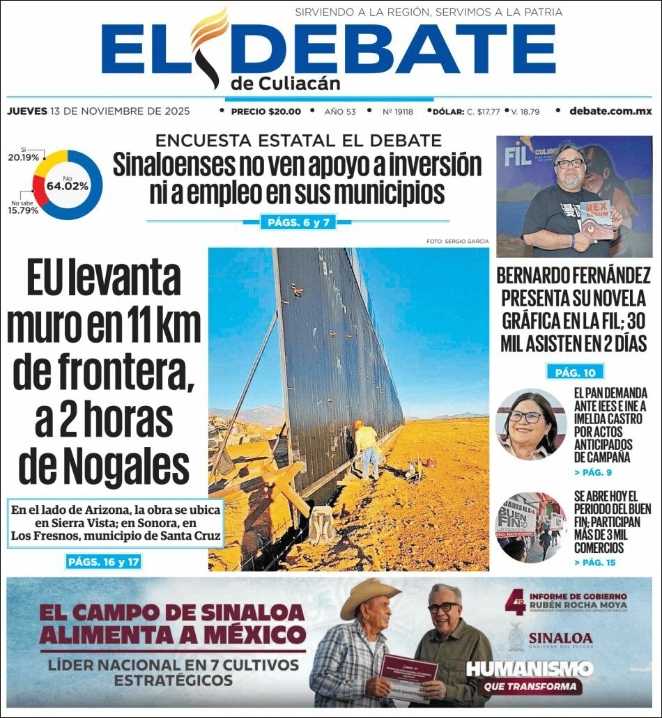 El Debate Culiacán, edición del jueves 13 de noviembre de 2025