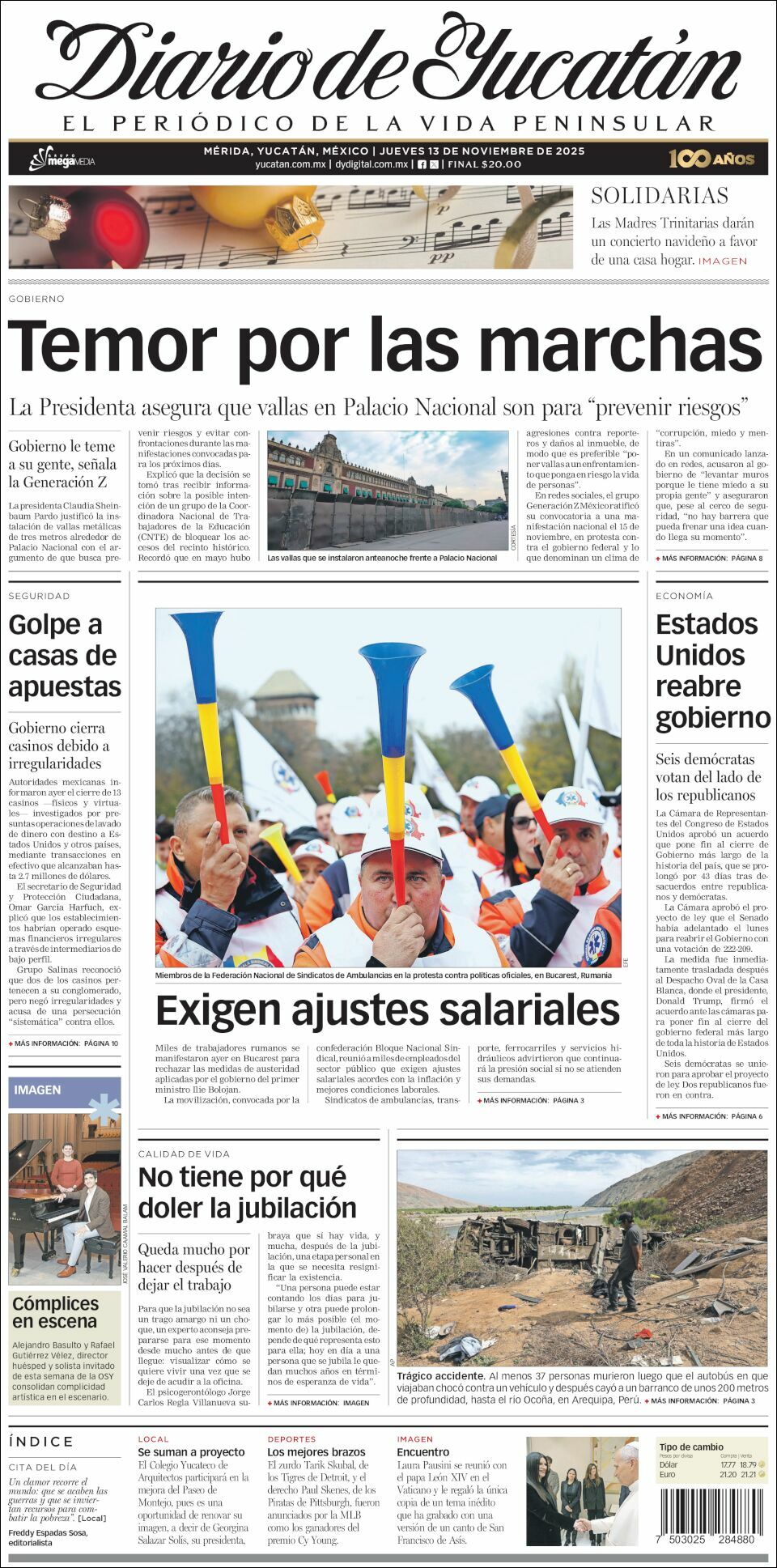 El Diario de Yucatán, edición del jueves 13 de noviembre de 2025