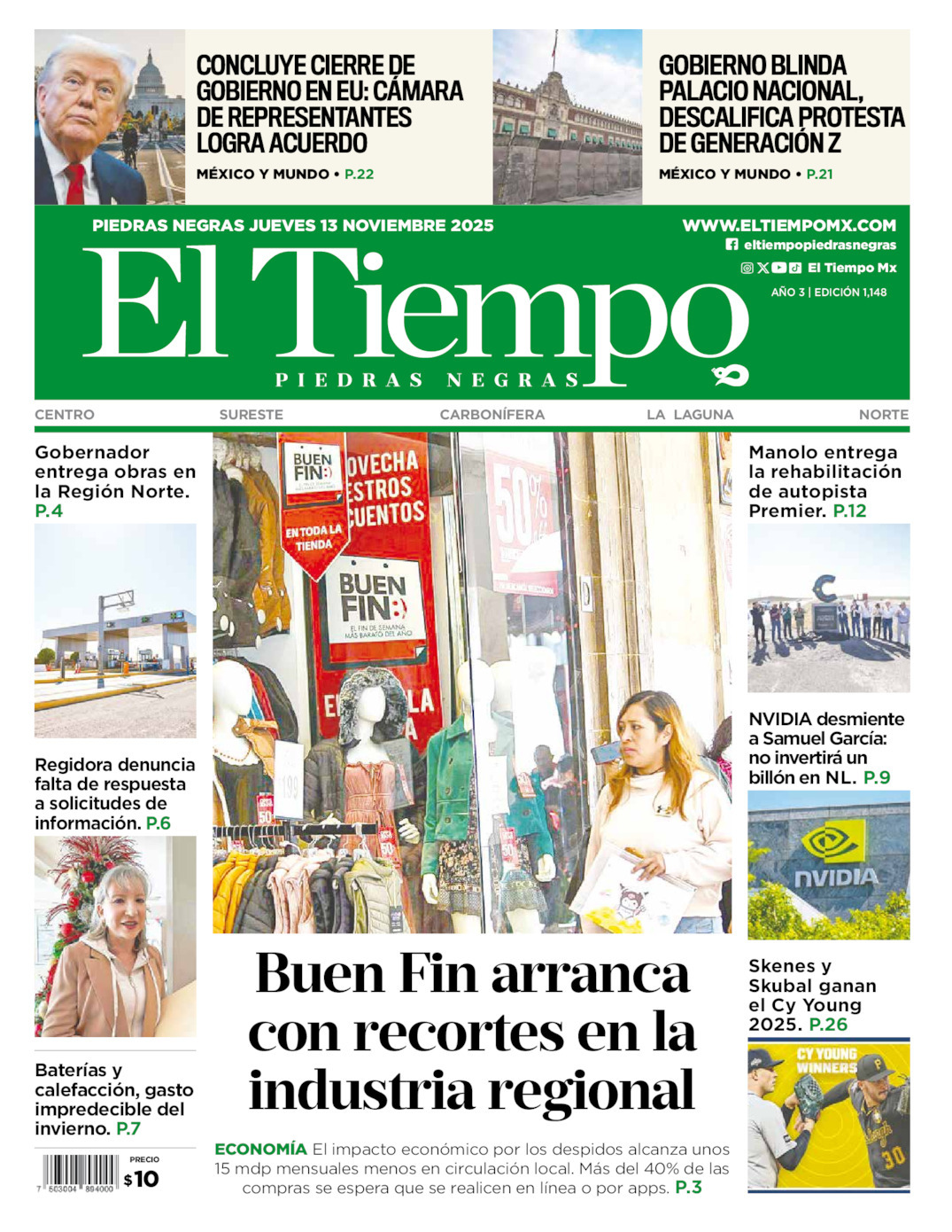 El Tiempo Piedras Negras, edición del jueves 13 de noviembre de 2025