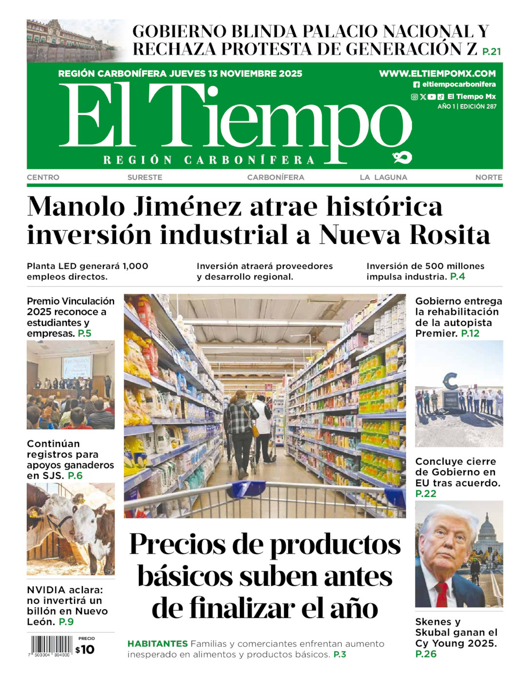 El Tiempo Región Carbonífera, edición del jueves 13 de noviembre de 2025