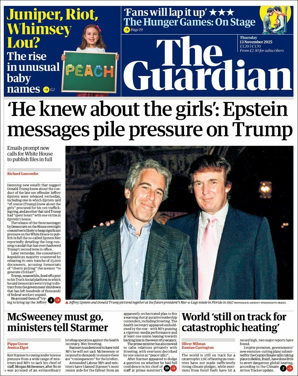The Guardian, edición del jueves 13 de noviembre de 2025