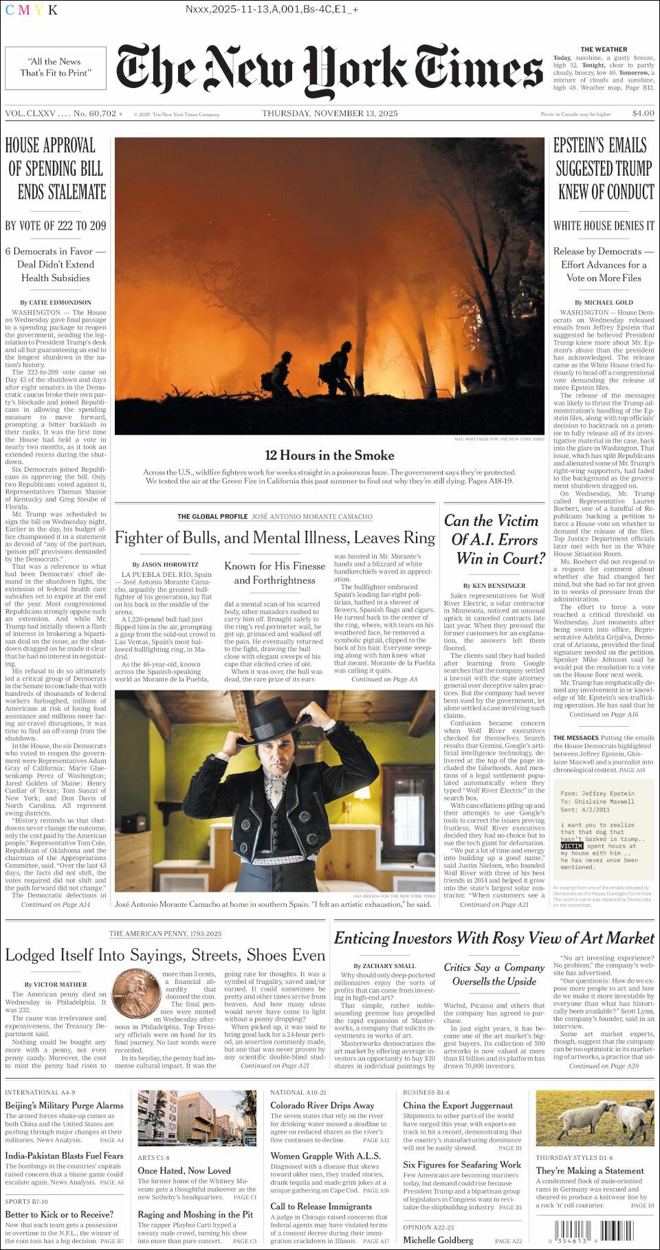 The New York Times, edición del jueves 13 de noviembre de 2025