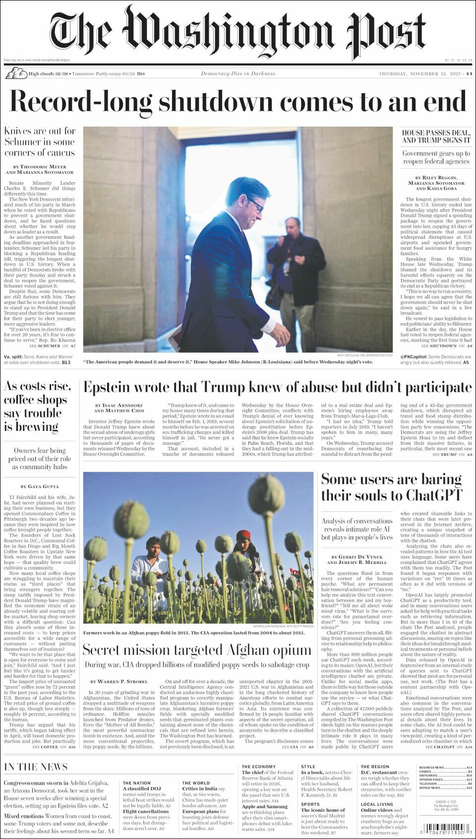 The Washington Post, edición del jueves 13 de noviembre de 2025