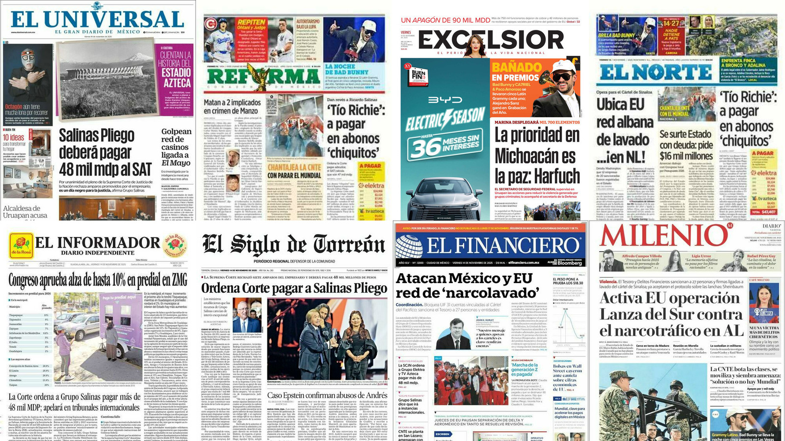 Portadas de periódicos impresos más importantes de México hoy