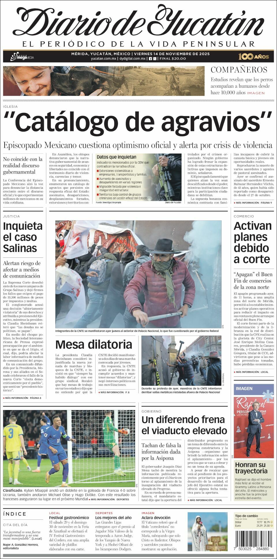 El Diario de Yucatán, edición del viernes 14 de noviembre de 2025