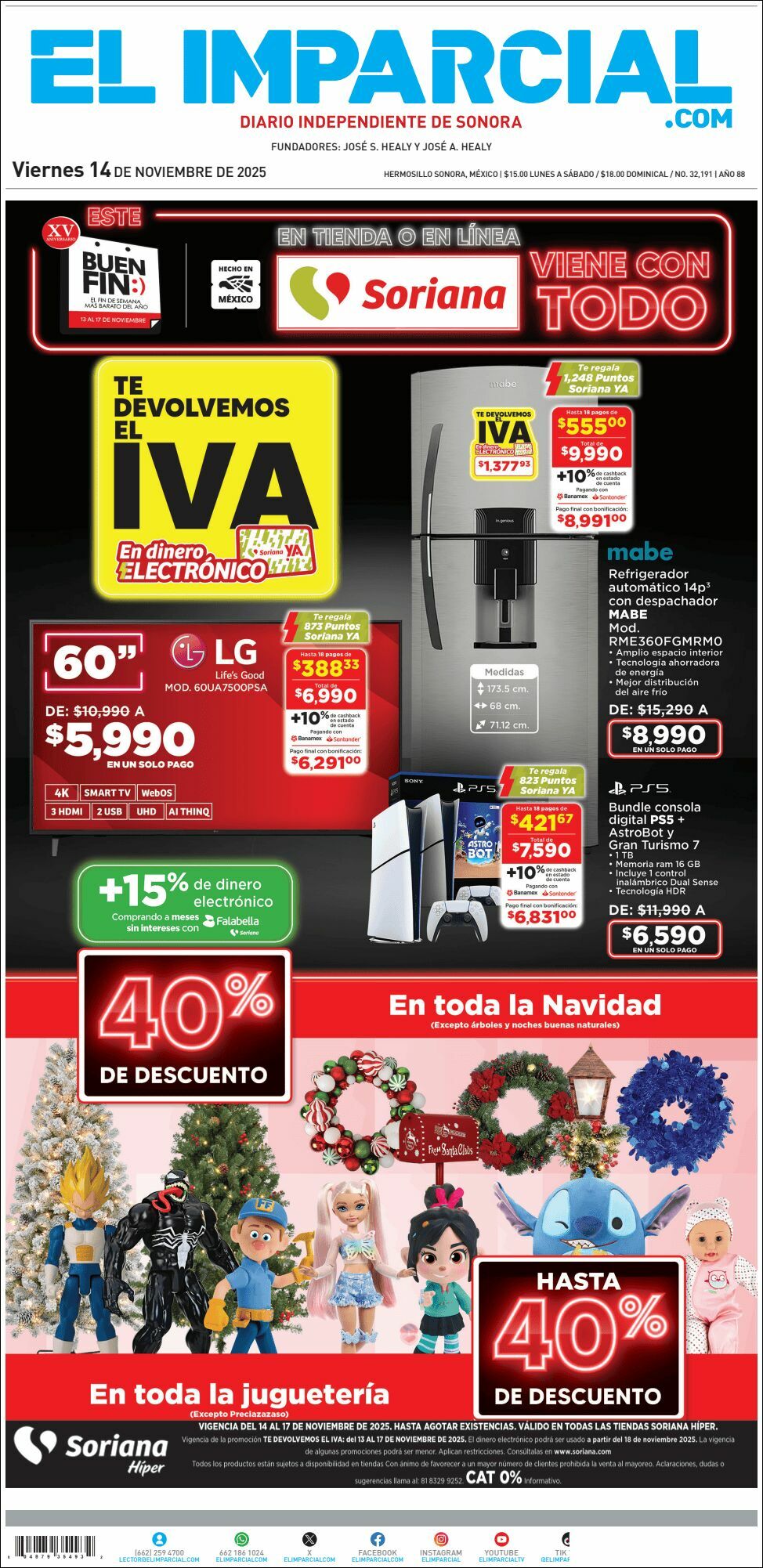 El Imparcial, edición del viernes 14 de noviembre de 2025