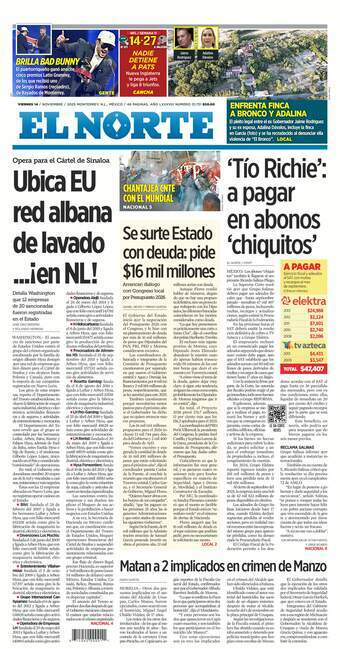 El Norte, edición del viernes 14 de noviembre de 2025