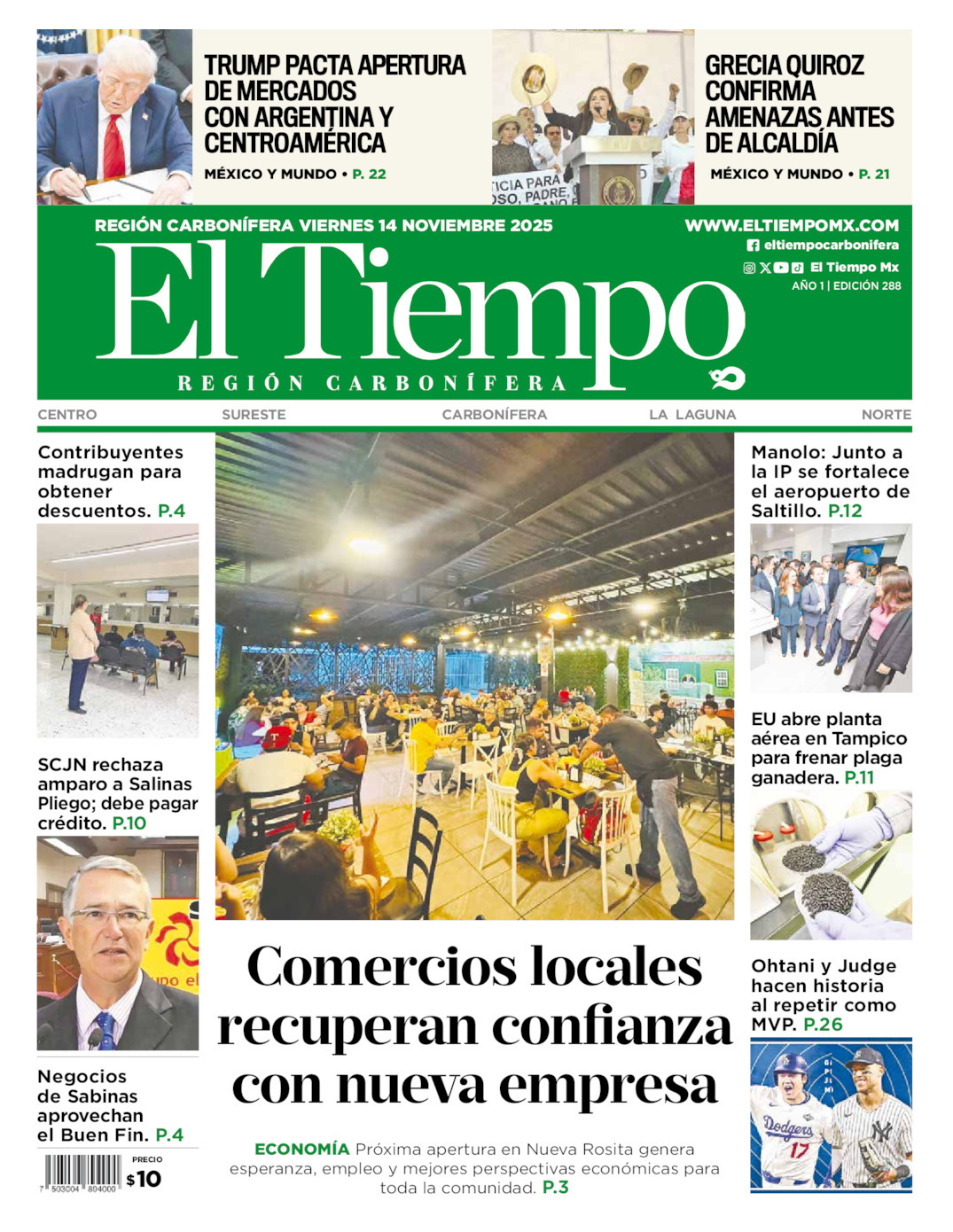 El Tiempo Región Carbonífera, edición del viernes 14 de noviembre de 2025