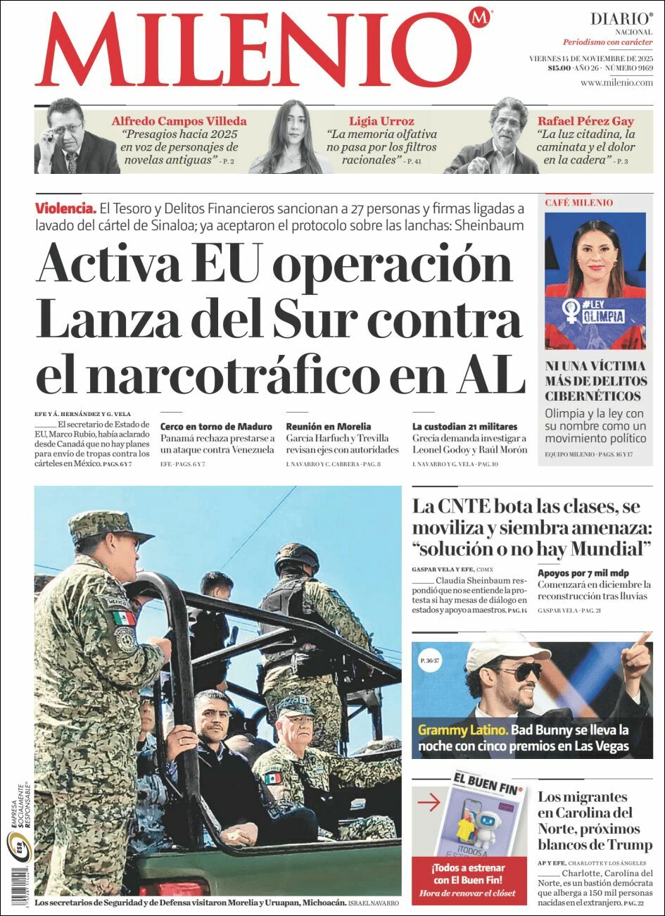 Milenio, edición del viernes 14 de noviembre de 2025