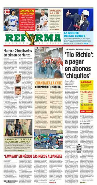 Reforma, edición del viernes 14 de noviembre de 2025