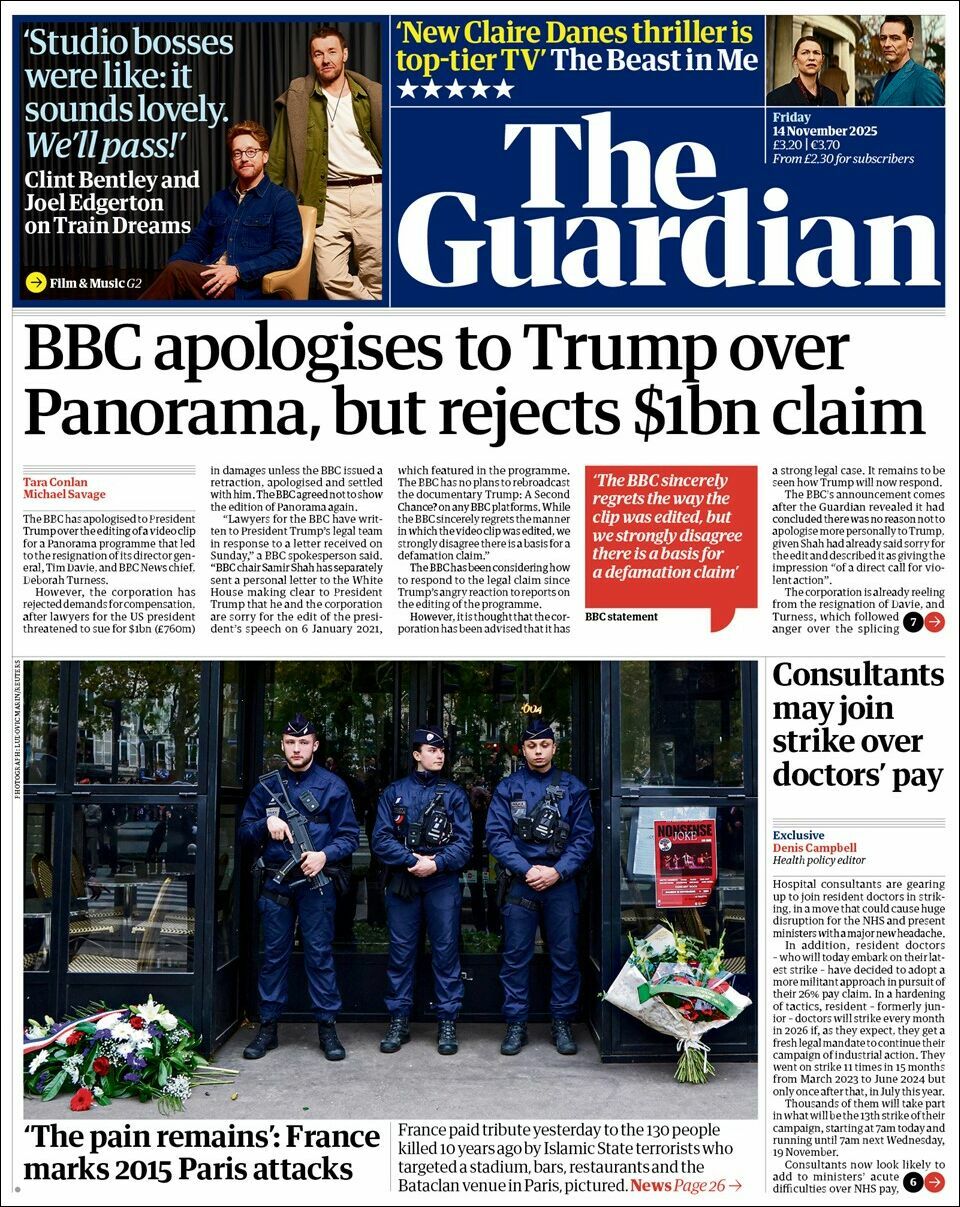 The Guardian, edición del viernes 14 de noviembre de 2025