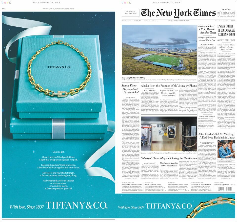 The New York Times, edición del viernes 14 de noviembre de 2025