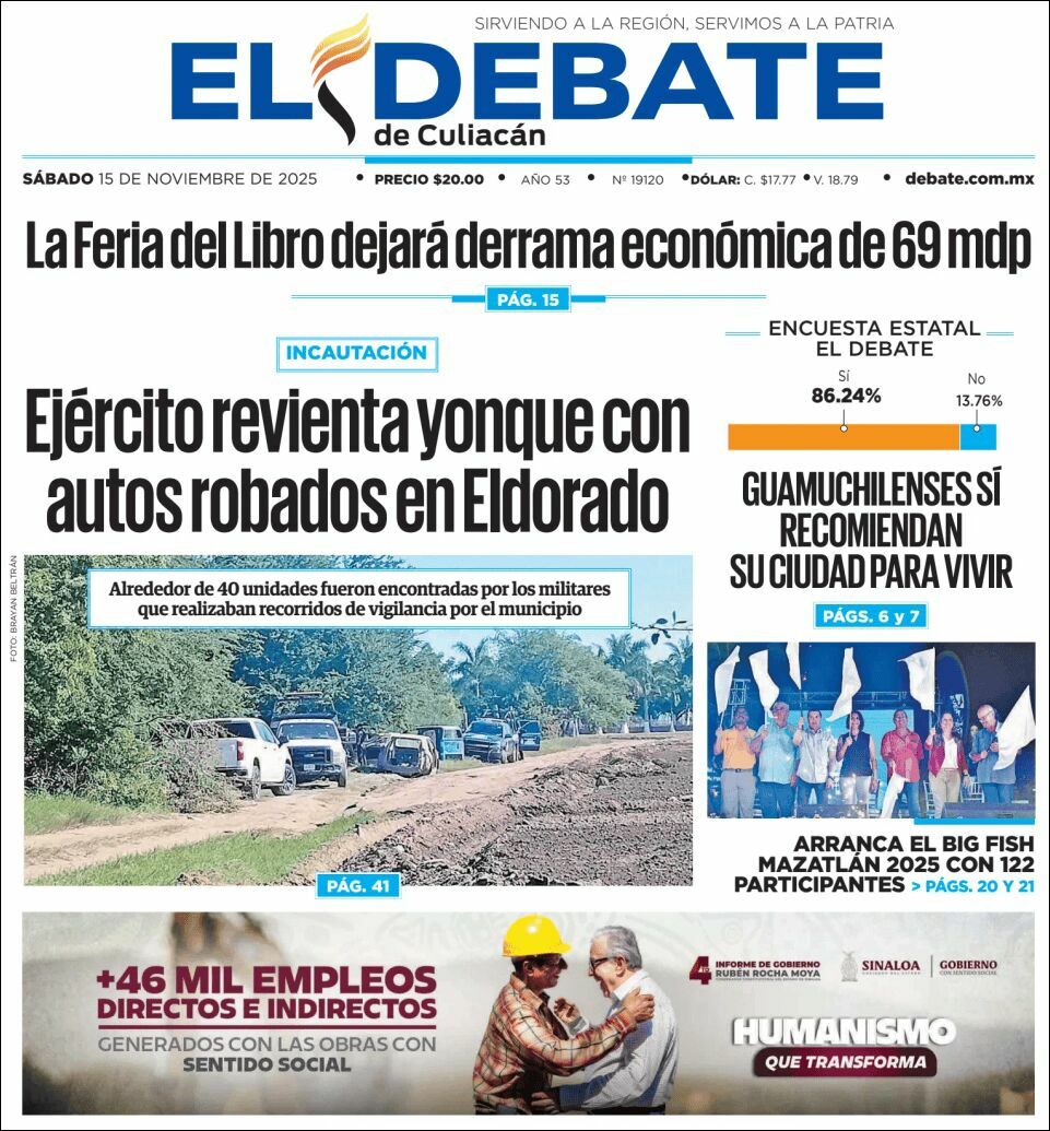 El Debate Culiacán, edición del sábado 15 de noviembre de 2025