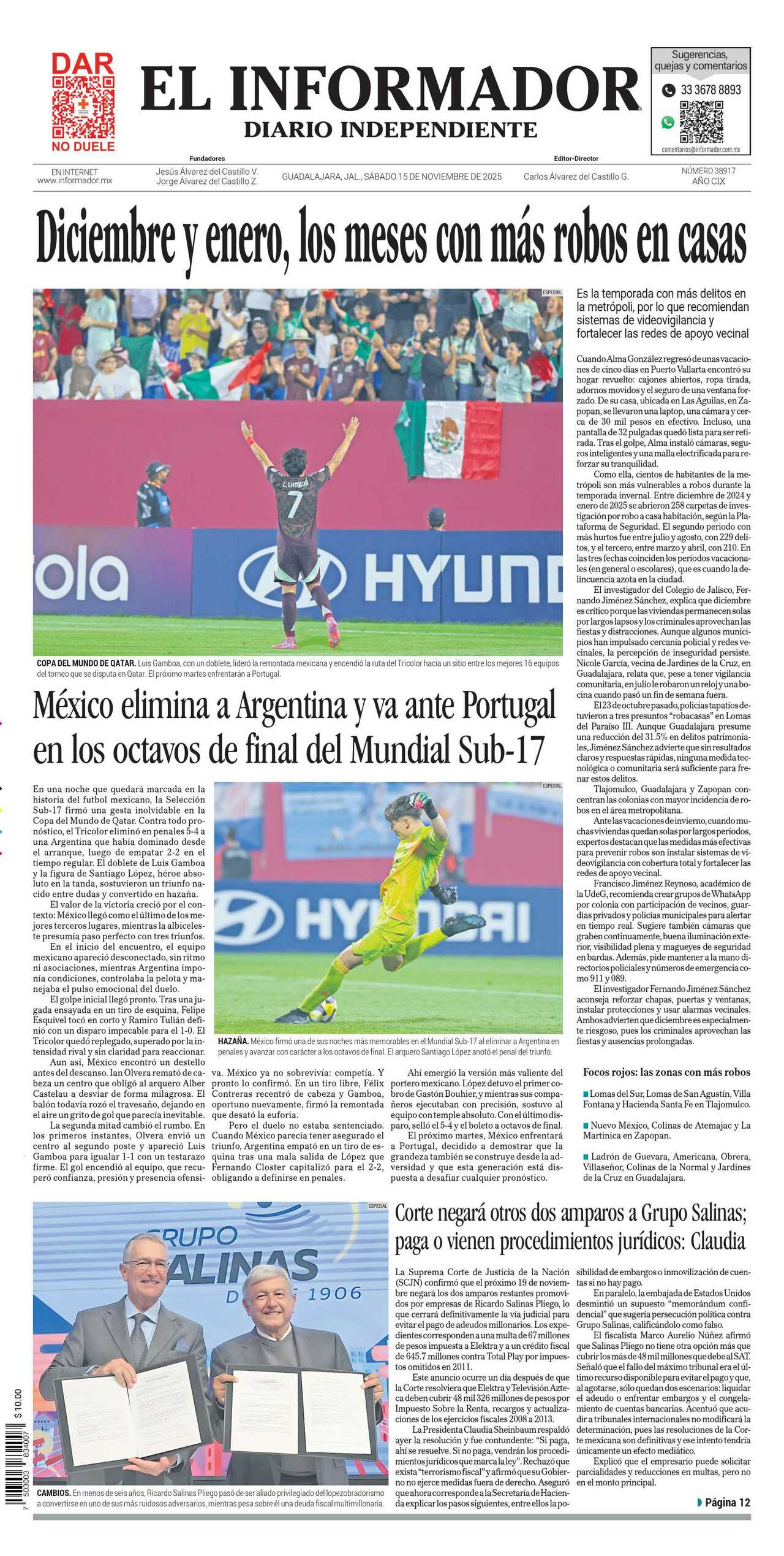 El Informador, edición del sábado 15 de noviembre de 2025