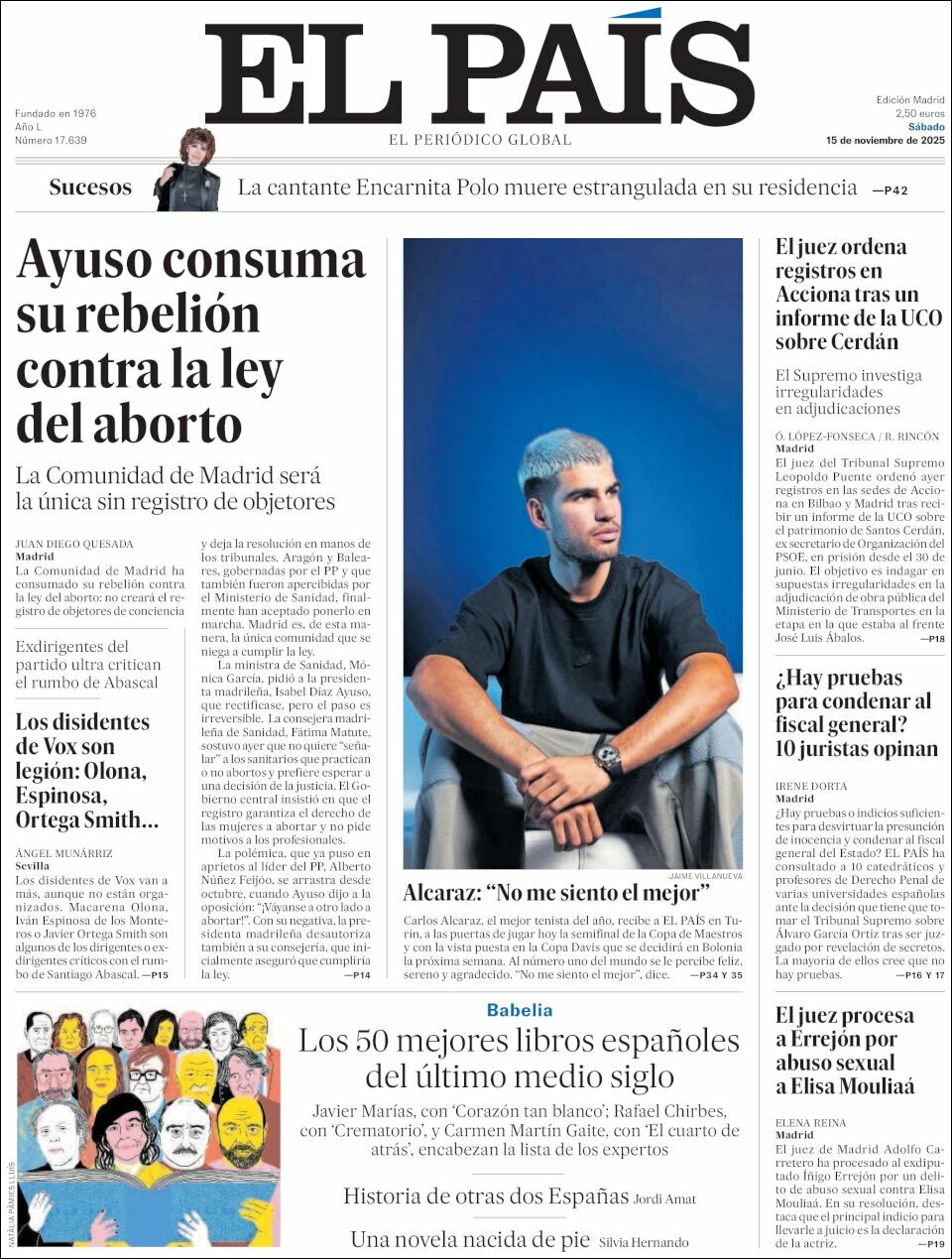El País, edición del sábado 15 de noviembre de 2025