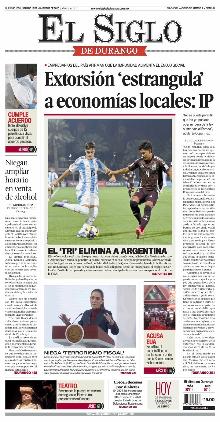 El Siglo de Durango, edición del sábado 15 de noviembre de 2025