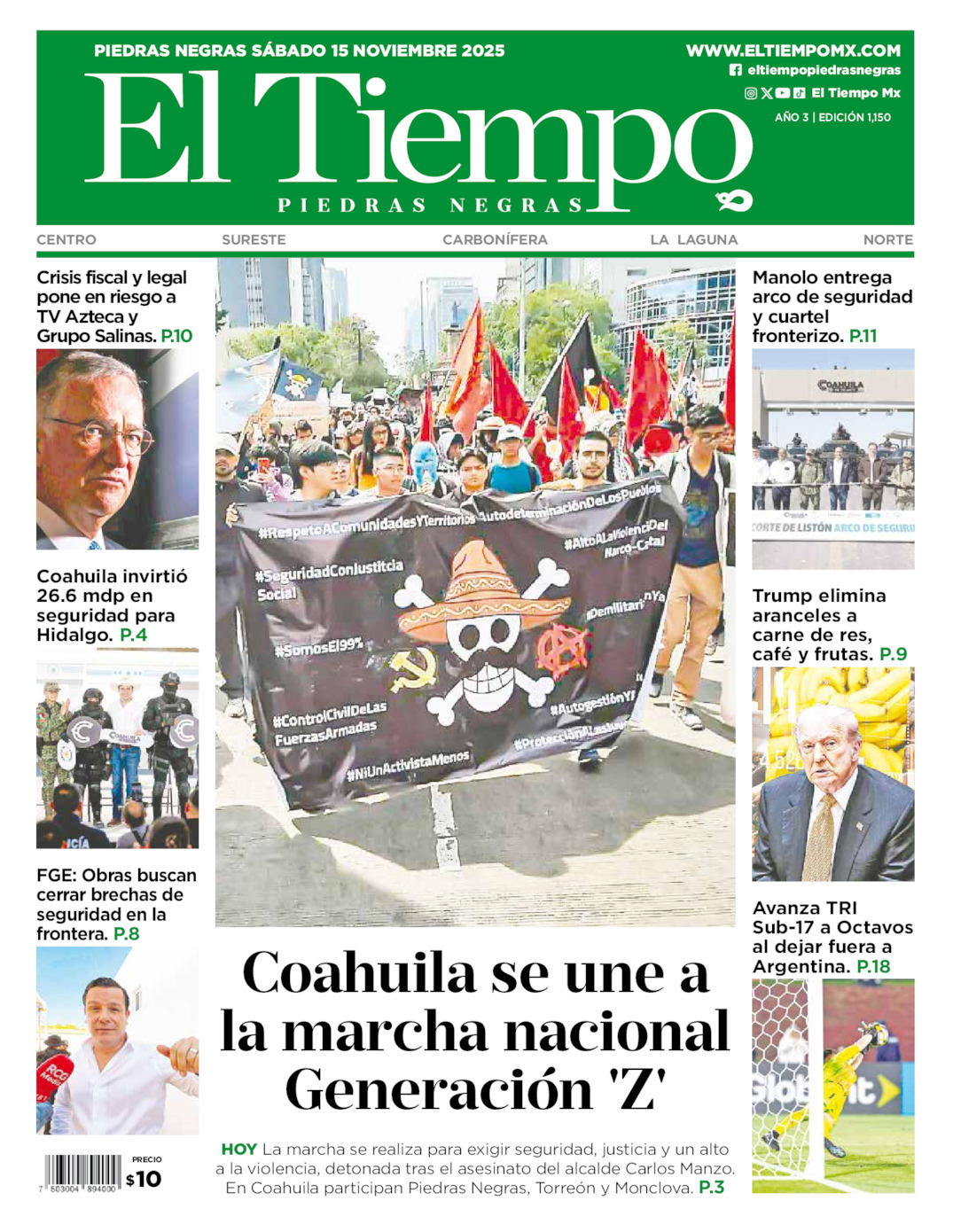 El Tiempo Piedras Negras, edición del sábado 15 de noviembre de 2025