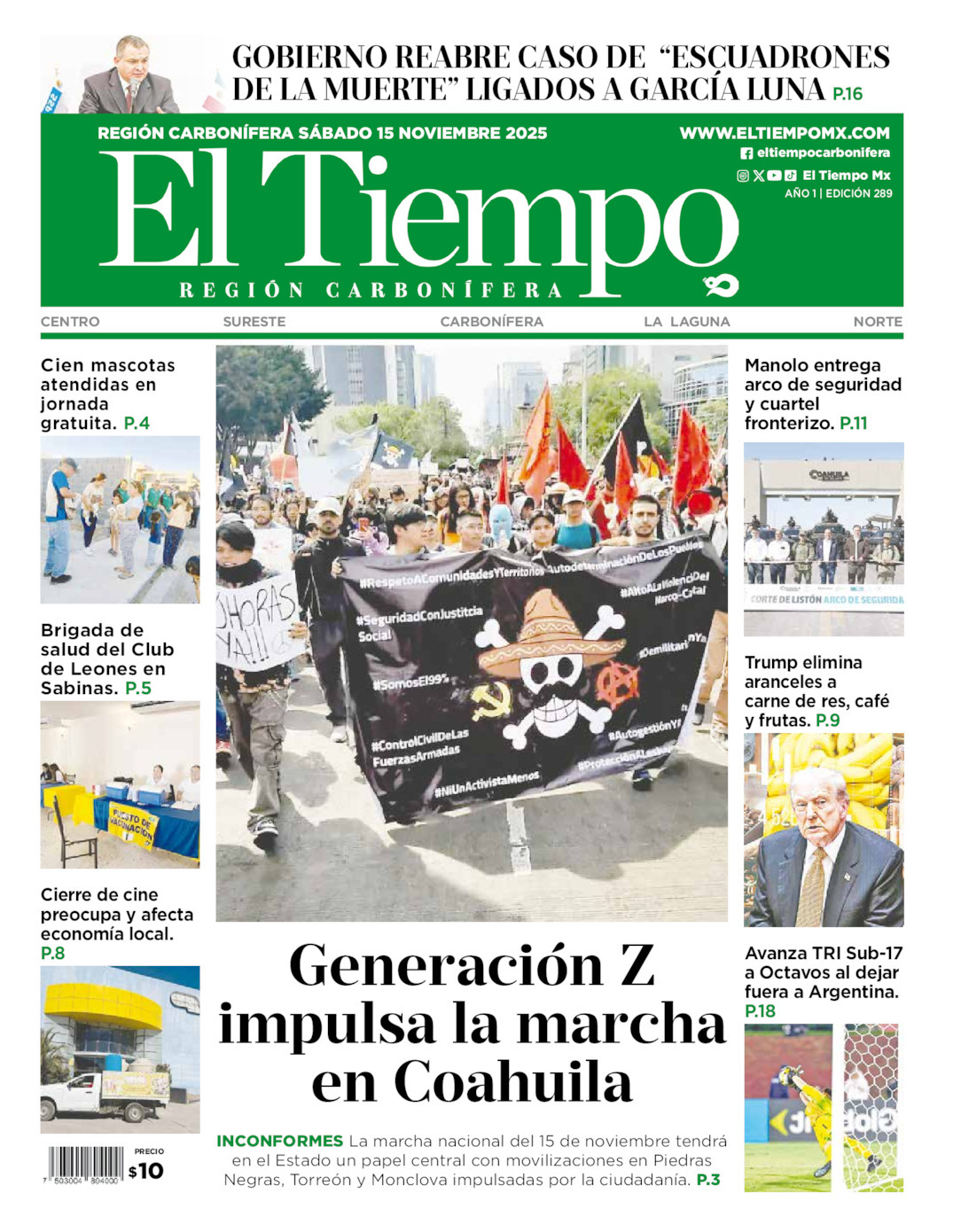 El Tiempo Región Carbonífera, edición del sábado 15 de noviembre de 2025