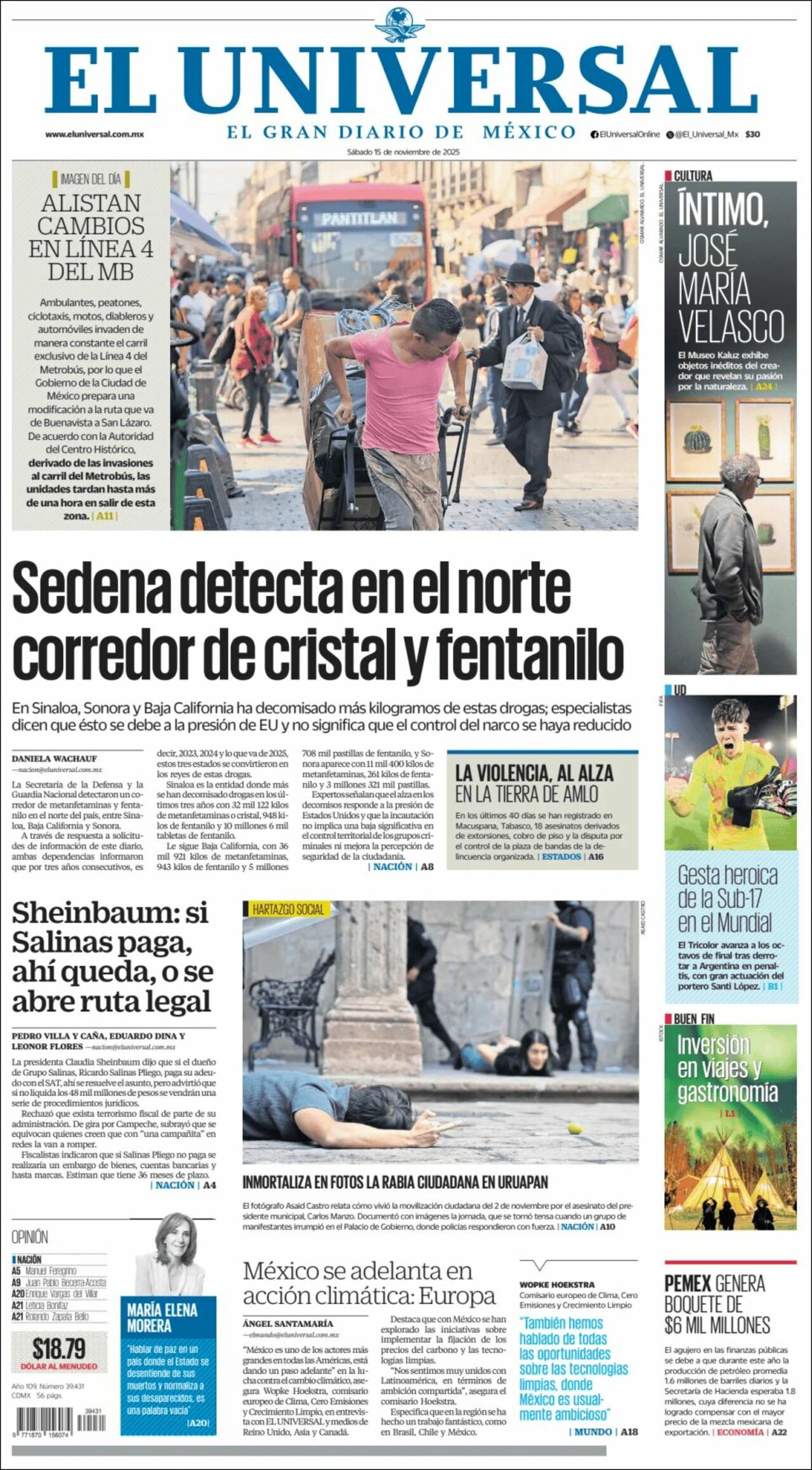 El Universal, edición del sábado 15 de noviembre de 2025