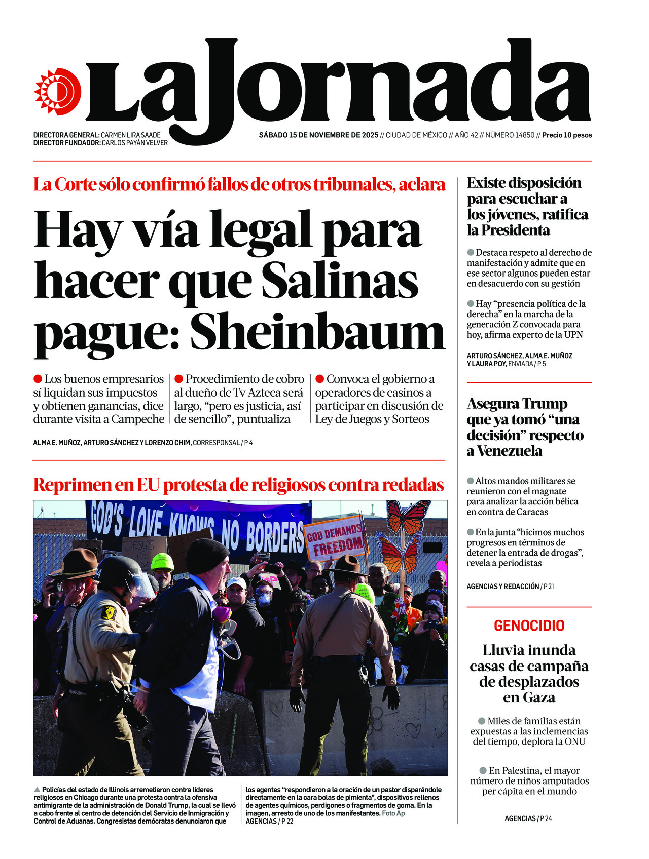 La Jornada, edición del sábado 15 de noviembre de 2025
