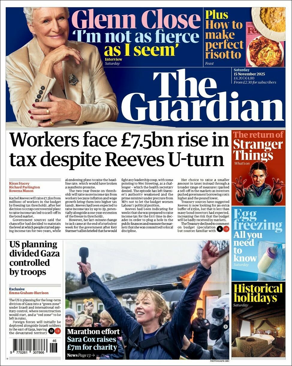 The Guardian, edición del sábado 15 de noviembre de 2025