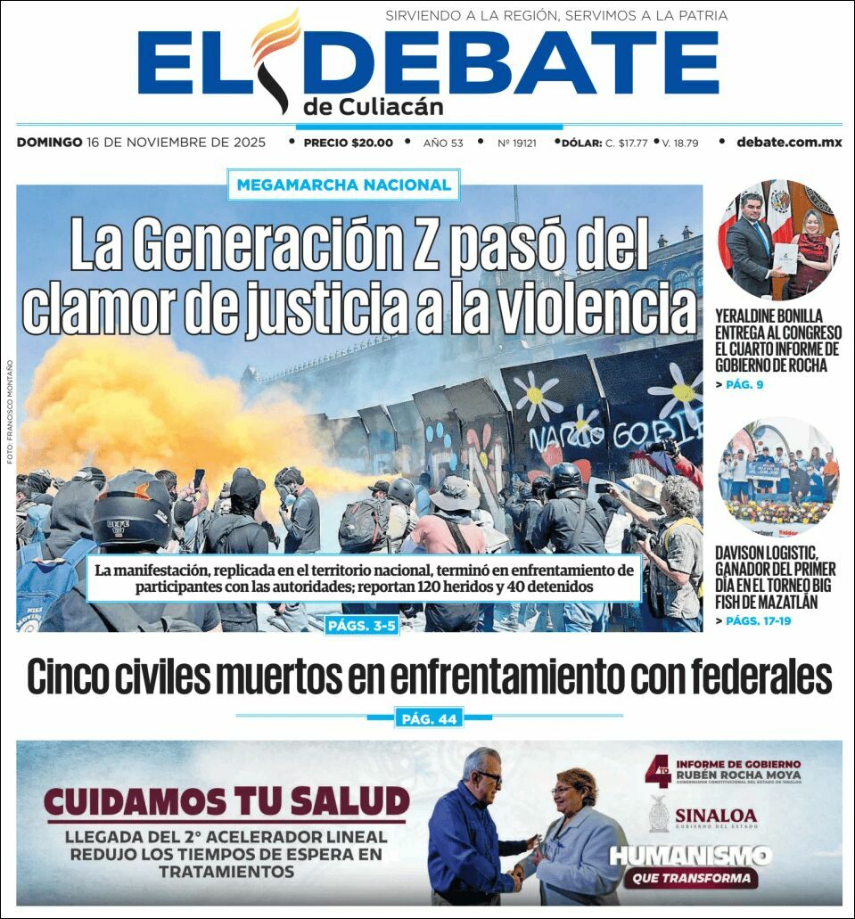 El Debate Culiacán, edición del domingo 16 de noviembre de 2025