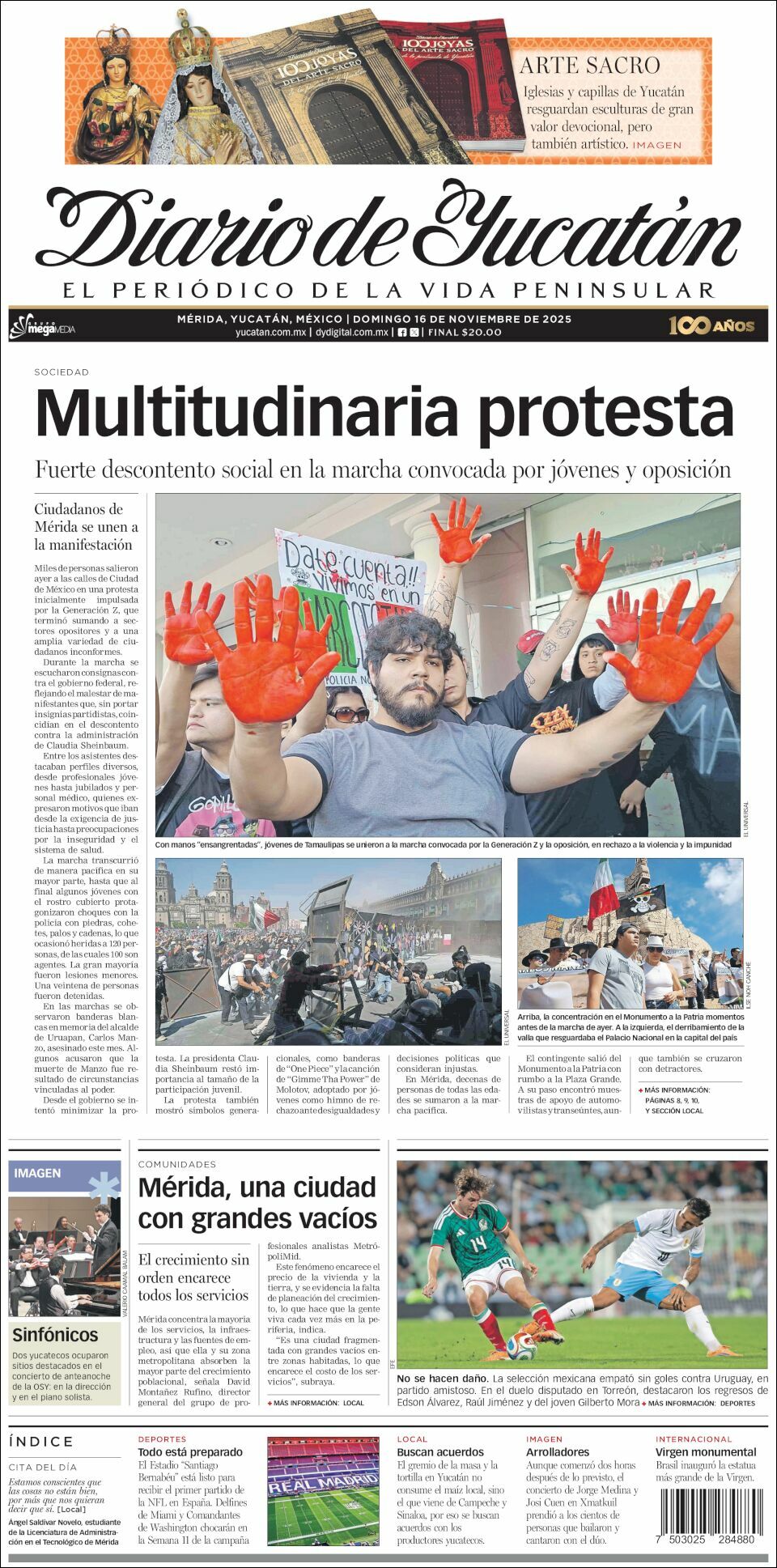 El Diario de Yucatán, edición del domingo 16 de noviembre de 2025