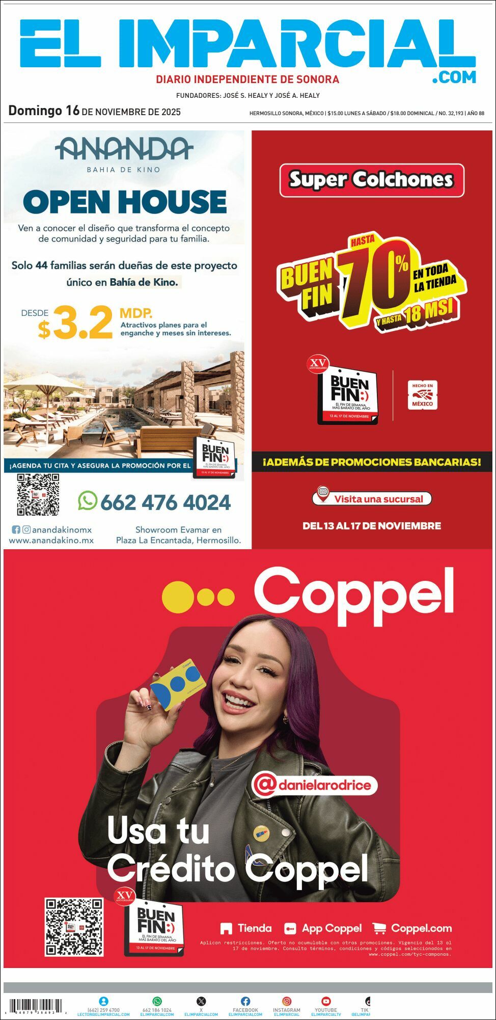 El Imparcial, edición del domingo 16 de noviembre de 2025