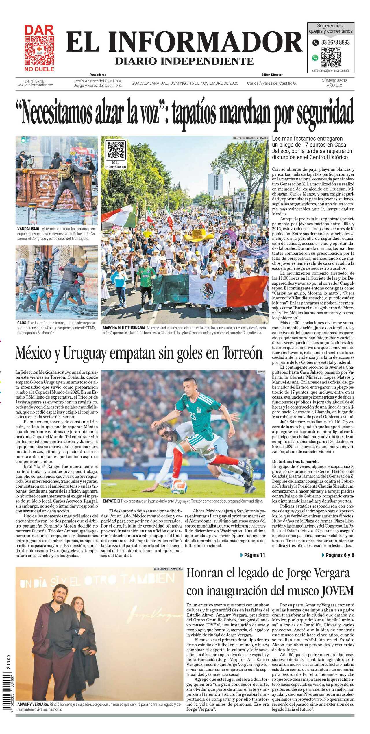 El Informador, edición del domingo 16 de noviembre de 2025