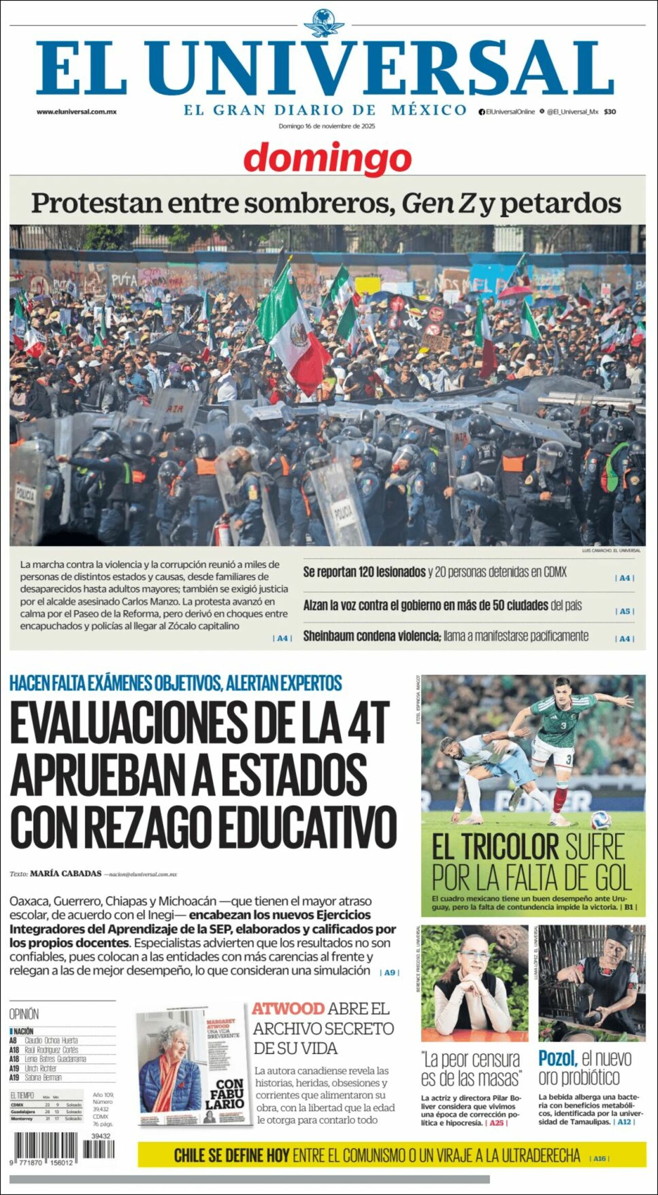 El Universal, edición del domingo 16 de noviembre de 2025