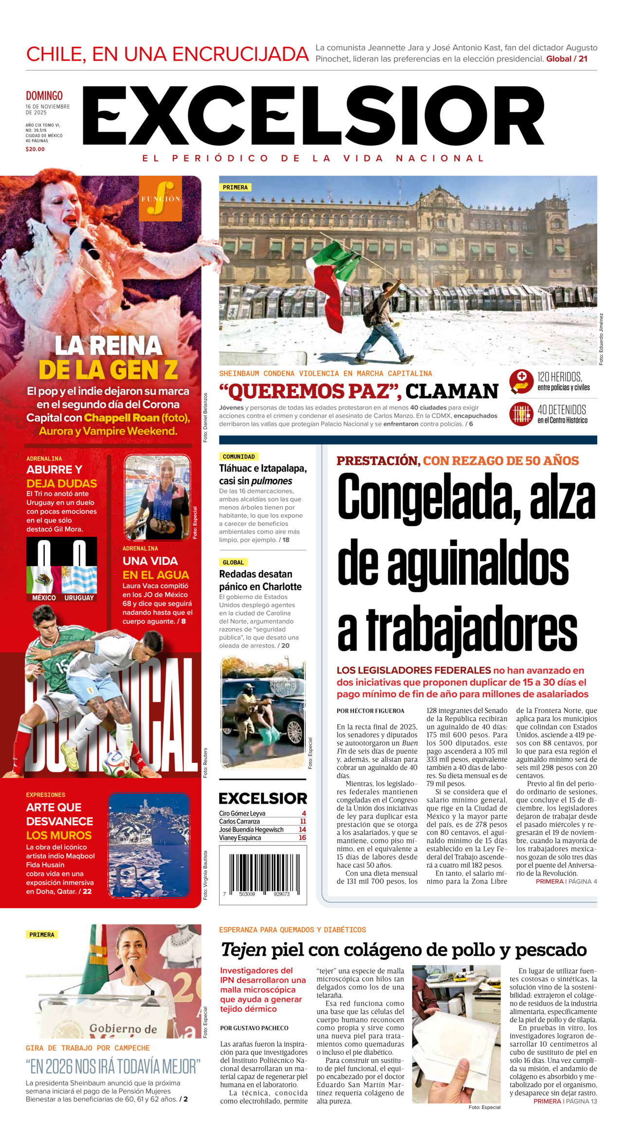Excelsior, edición del domingo 16 de noviembre de 2025