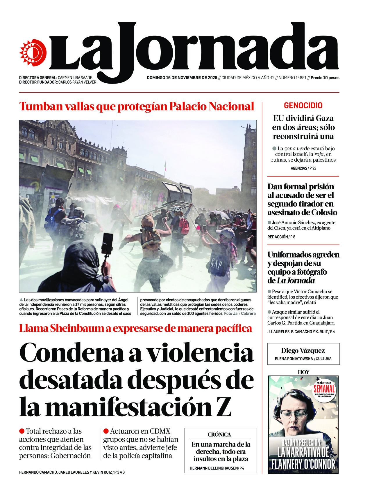 La Jornada, edición del domingo 16 de noviembre de 2025