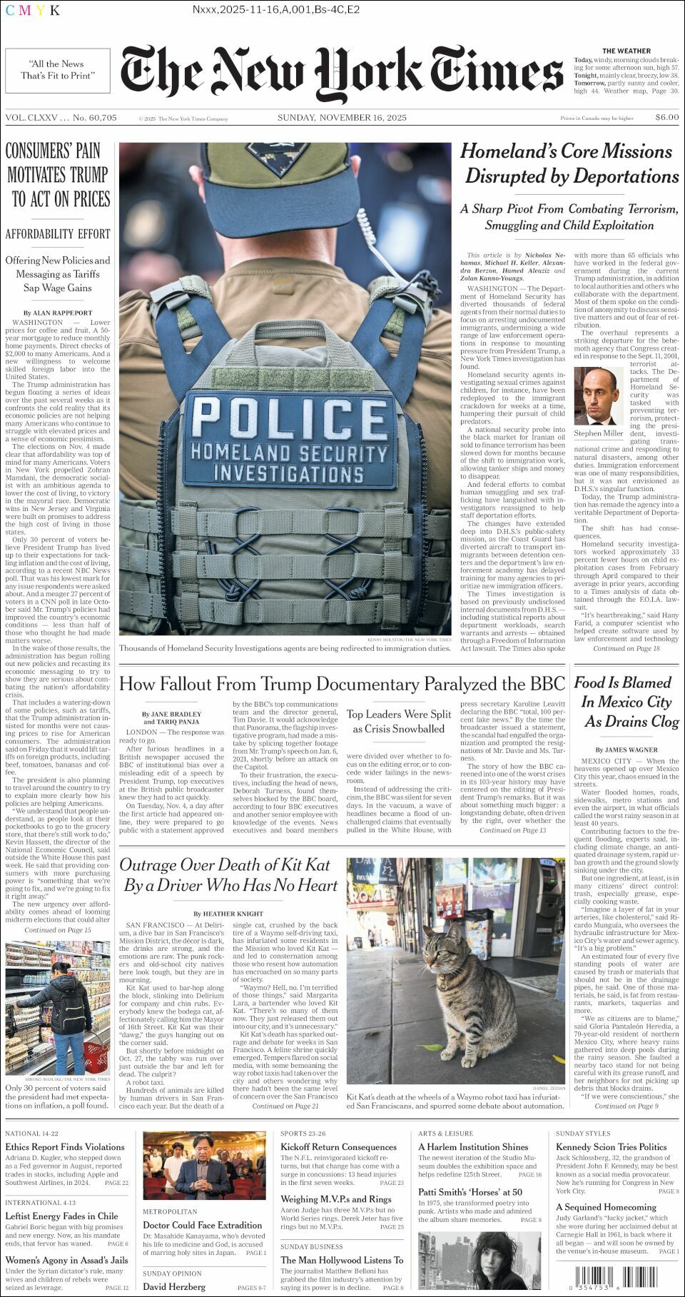 The New York Times, edición del domingo 16 de noviembre de 2025