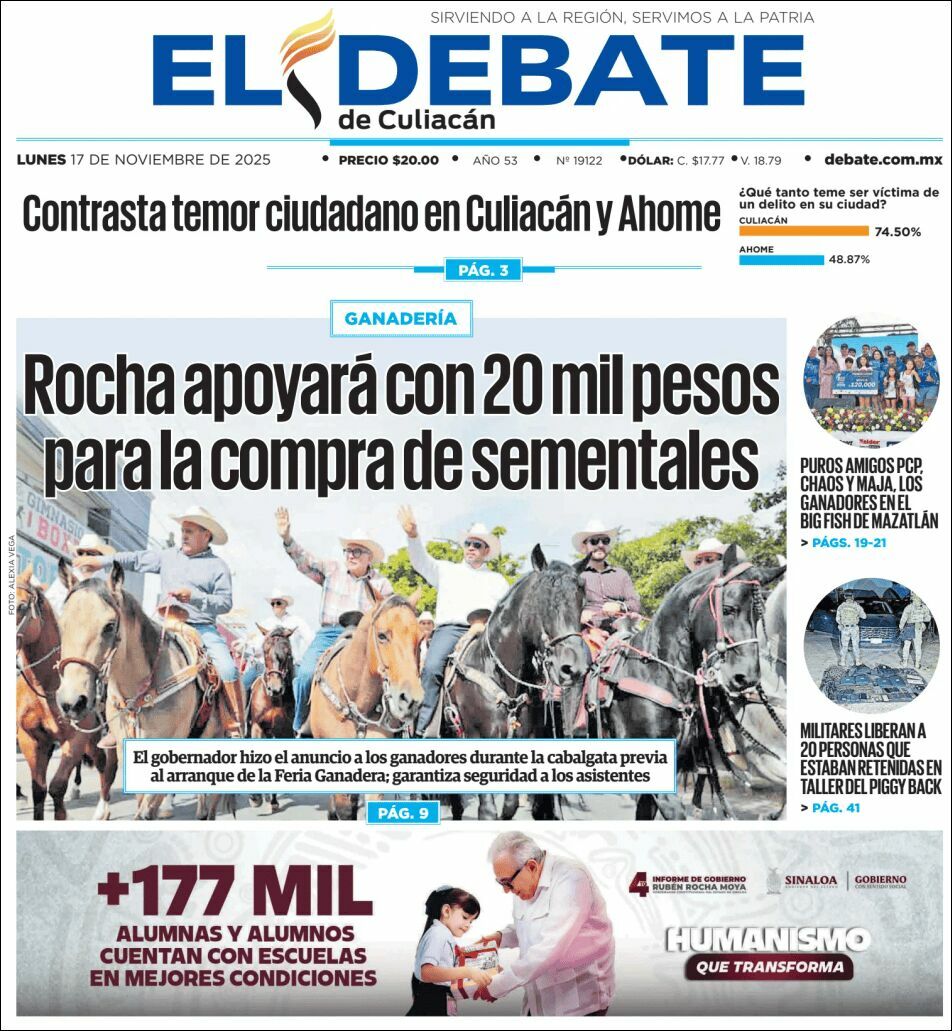 El Debate Culiacán, edición del lunes 17 de noviembre de 2025