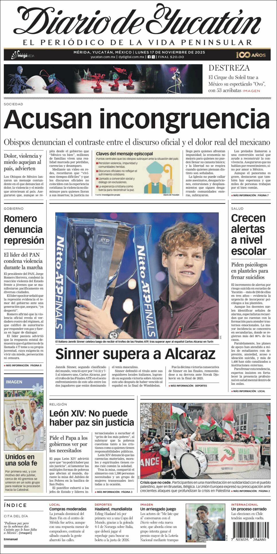 El Diario de Yucatán, edición del lunes 17 de noviembre de 2025