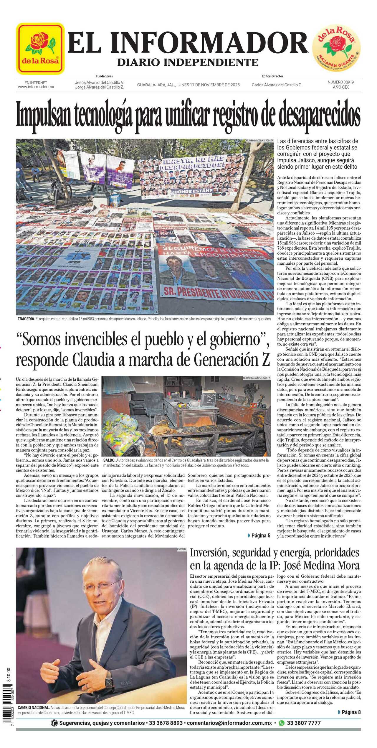 El Informador, edición del lunes 17 de noviembre de 2025